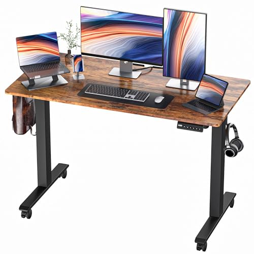 BEXEVUE Elektrischer Schreibtisch Höhenverstellbar - 120x60cm Stehschreibtisch mit Kabelbaum, 3 Memory Funktion Anti-Kollisions Technologie, Computertisch Ergonomischer Sitz-Stehpult mit Tischplatte