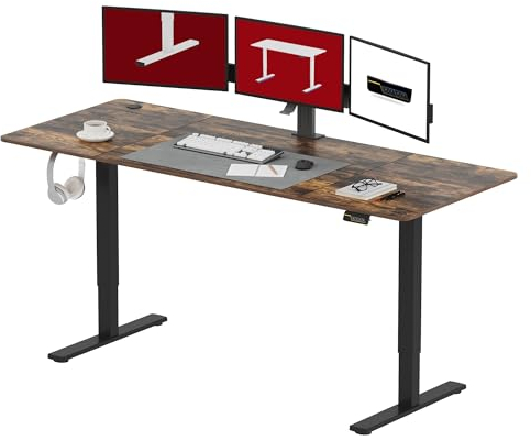 SANODESK Höhenverstellbarer Schreibtisch 200 x 80 cm Schreibtisch Höhenverstellbar Elektrisch Ergonomischer Steh-Sitz Tisch Computertisch für Heimbüro Homeoffice(braun)