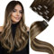 LaaVoo Clip in Extensions Echthaar Balayage Braun Echthaar Extensions Clip in Remy Menschenhaar Dunkelbraun Ombre Erdbeerblond Haarverlängerung Echthaar Extensions Clips 35cm 70g/5pcs