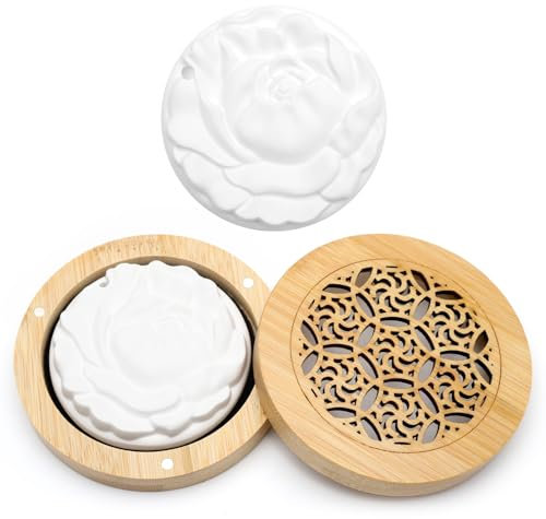 Pierres parfumées pour huiles essentielles - 6,5 cm - Pierre parfumée pour déshumidification et aromatisation avec boîte en bois magnétique de 9 cm - Pierre parfumée pour huiles essentielles avec