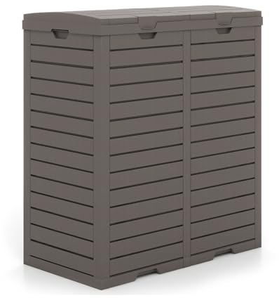 RELAX4LIFE Pattumiera per Rifiuti Esterno a Doppio Scomparto, Capacità di 135L con Vassoio per Liquidi, Cestino per Rifiuti per Giardino, con Coperchi a Due Livelli (MARRONE, 77 x 40 x 86 cm)