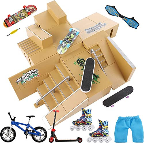 Waysroma Skate Park Kit 18PCS Monopatines de Juguete para Dedos Parque de Mini Patín de Dedos Kit de Rampa de Piezas Fingerboards Tech Deck Skate Cretivo Juguete para Niños
