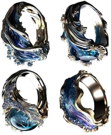 YHAILI Verstellbare Ozean-Ringe, inspirierendes Meer, elegantes Design, Silber, stabile Legierung, Harz, handgefertigte Geschenke für Frauen