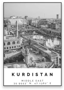 Kurdistan-Reiseplakat, Schwarz-Weiß, Vintage-Wandkunstdrucke, Naher Osten, minimalistisches Leinwandgemälde, Klassische Heimdekoration, 50 x 70 cm, ohne Rahmen