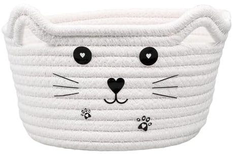 Cesta De Almacenaje De Cuerda,Cesta Con Orejas De Gato De Algodón,Organizadores De Cestas Tejidas Trenzado,Tejida Cesta De Juguete Para Niños,Canasta De Cuerda Decorativa,12 * 21 * 12CM,Kiuiom
