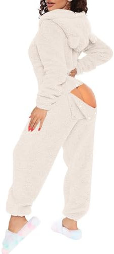 Surttan Pigiama Donna Intero con Apertura Pigiama Micropile Donna Tutina Pigiama Accappatoio Onesie Tuta da Pigiama Curvy Pigiama Intero Cotone Nightwear Cosplay Manica Lunga Pigiama Tuta Invernale