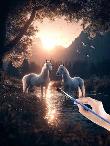 Mountain malen nach zahlen, malen nach zahlen erwachsene Pferd, malen nach zahlen leinwand mit Pinsel und Acrylfarben für Anfänger und Kinder, Home Deko aesthetic, Geschenk -60 x 80 cm Rahmenlos 8Q-3