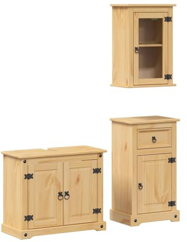 vidaXL 3-TLG. Badmöbel-Set CoronaMassivholz Kiefer, Badmöbelset, Badezimmerschrank, Unterschrank Bad, Badmöbel, Unterschrank Badezimmer