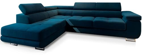 Masseno Ecksofa Selva L-S mit Schlaffunktion L-Form, Sofa mit Bettkasten, Wohnzimmersofa, Couch, Soffa, Bettsofa, Couchgarnitur- Blau, Monolith 77