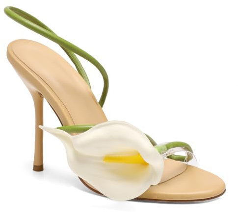 Flower High Heels for Women Calla Lily Open Toe Floral Stilettos Heels Sexy Strappy Wedding Birthday Dressy Heeled Sandals, Nude, 6 UK