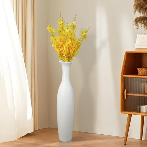 UUE Bodenvase für Pampasgras,Keramik Vase Weiß Groß 50cm Hoch,Deko Blumenvase Modern Minimalismus Design, Schmal Vasen für Trockenblumen,Langstielige Blumen or Zweige, Blumenvase für Wohnzimmer