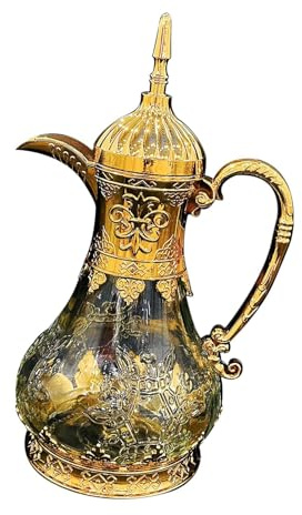 Amagogo Arabische Kaffeekanne Glas Teekanne 1600 ml große Kapazität tragbarer arabischer Tee -Topf -Teekessel für Partyreisen Camping, Gold