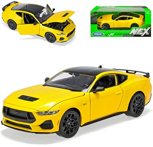 Welly Ford Mustang VII Coupe Gelb Neues Modell 7. Generation Ab 2023 1/24 Modell Auto mit individiuellem Wunschkennzeichen