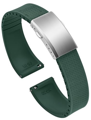 ULLCHRO Uhrenarmband 20mm 22mm Gummi FKM Schnellverschluss, Fluorkautschuk Armband für Herren mit Edelstahl Schnalle, Ersatzarmband für Uhren für Sportuhren und Taucheruhren (22mm, Dunkelgrün)