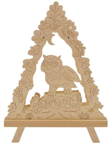 Erzwelt - Standleuchte 3D – Holz-Deko für Weihnachten – Fensterbeleuchtung – Original Erzgebirge Weihnachtsdeko – leuchtende Fensterdekoration mit Motiv Eule – 38 x 27 x 5 cm