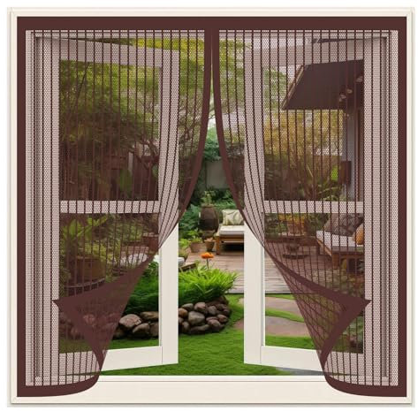 Mosquitera Ventana Magnética 94 x 86 cm Mantiene El Aire Fresco Pegajoso Cortina Pantalla Adsorción Magnética Plegable para Ventana O Puerta de Balcón, Marrón