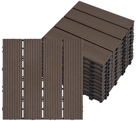 FIVMEN Terrassenfliesen Klicksystem Balkonfliesen WPC Terrassenplatten 30x30cm/Stück Balkon Bodenbelag Wetterfest mit Drainagefunktion Balkonboden Holzoptik Zuschneidbar, 11pcs/1m² (Hellbraun)