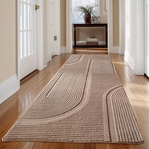 Carpetsale24 Teppich Boho Läufer 80 x 150 cm Beige, Waschbar & Pflegeleicht, Weicher Skandinavischer Deko Teppich mit 3D-Effekt, Ideal für Flur, Küche oder Schlafzimmer