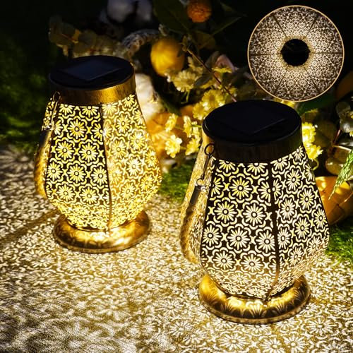Solarlaterne für außen, 2 Stück LED Solarlampen Gartendeko, IP65 Wasserdicht Solarleuchten, Hängend Solar Gartenleuchten für Draußen, Balkon, Outdoor, Terrassen etc