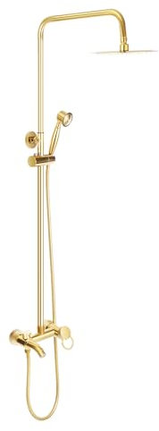 Ensemble de douche avec douche à effet pluie, colonne de douche, montage mural, hauteur réglable de 80 à 117 cm, en acier inoxydable, pour hôtels, piscines, salles de sport, doré