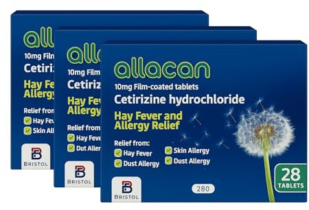 Allacan Cetirizine 10mg Hayfever Tablets: Non-Drowsy Antihistamine for Allergy, Pet Allergy, and Allergic Rhinitis - 3 Month Supply (6 x 14 Tabs)