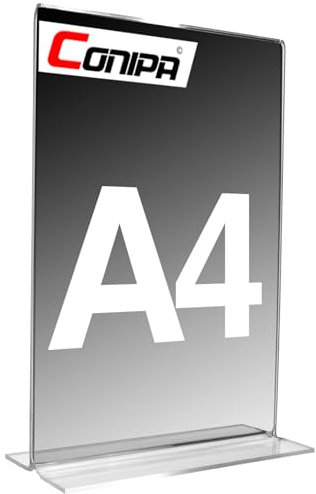 Conipa® 5 x DIN A4 Tischaufsteller Polystyrol (Hochformat) Transparent 210x93x305mm - Tisch & Stationen Aufsteller (Theken-Aufsteller) doppelseitig - Prospektständer QR-Code, Flyer, Werbung & Menu