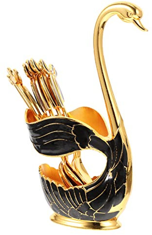 VALICLUD Swan Dessert Spoon Set Holder 4 Mini Metal Coffee Spoons for Cakes and Fruits for Kitchen for Parties and Gatherings