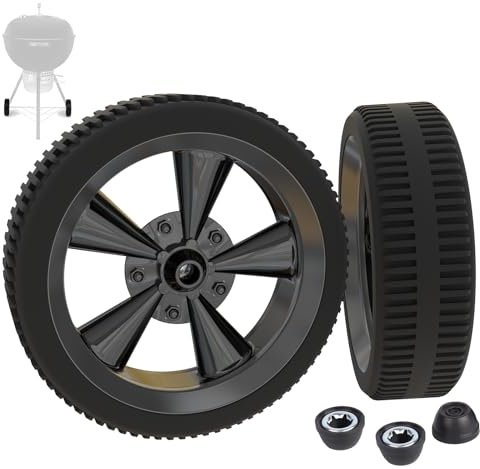 65930 Grill Wheels for Weber Kettle Grill Parts 18/22 Charcoal Grill, 6 | Tires for weber charcoal replacement 6412 w/ 3 hub caps,heat-resistant,smooth rolling for all ground,easy install, 2PCS,black