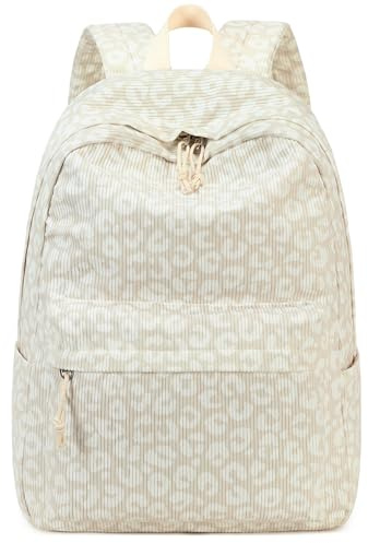 LEDAOU Rucksack für Teenager Mädchen Schulrucksack große Büchertaschen Grundschule High School Cord leichte Laptop-Taschen für Mädchen Frauen Casual Travel (1, Weißer Leopard)
