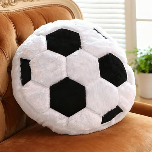 VKFOFEG Flauschige Fußball Sitzkissen, 35CM Football Plüschkissen, Fußball Geschenke für Jungs, Fussball Geschenke Jungen, Kreative Jugendzimmer Deko Jungen für Fußballliebhaber