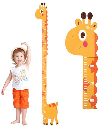 Messlatte Kinder Holz mit Tiermotiv, 50-180 cm Messlatten Wanddekoration für Baby- & Kleinkinderzimmer, Messleiste als Puzzle (Gelb)