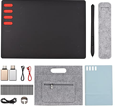 T505 Graphics Drawing Tablet Ultralight Art Creation Sketch with Battery- Stylus 30 Pen Nibs 8192 Levels Pressure 8 Shortcut Keys Compatible Windows Android OTG for Designing