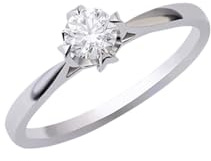Damenring Zart Dünn, Ring Frauen mit Klassischem Solitär-4-Krappen-Runddiamanten 0,3 Ct 14K Weißgold Größe 53 (16.9)