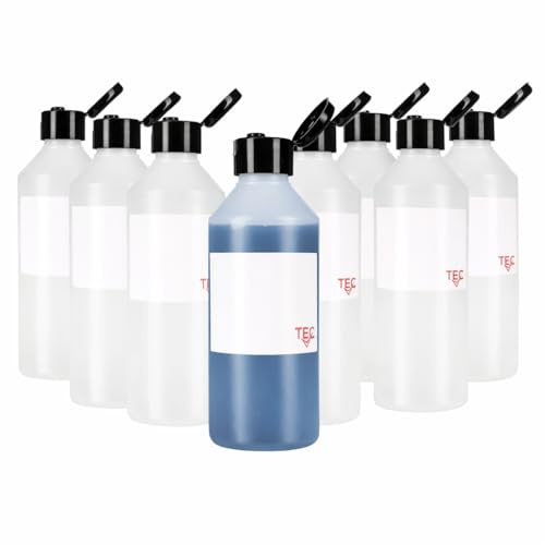 TEC 250ml HDPE Plastic Bottles Black Flip Top Lids 28mm UK Made Natural | UK Made Cleaning Detergent Automotive Fluids Chemicals Gardening Liquids Clear Transparent Reusable Non-Leak