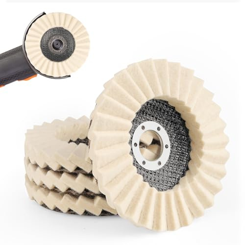 4 Stück Polierscheibe 125mm x 22 mm, Wollfilz Polieraufsatz Winkelschleifer | Abriebfest und Sicher Verklebt, Polierscheiben für Schleifen und Polieren von Lack, Edelstahl, Holz und Kunststoff