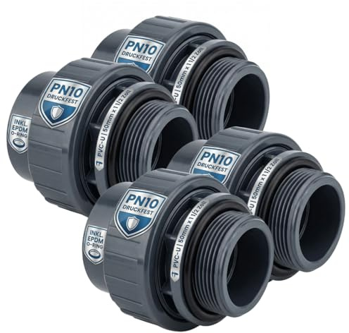 Aquakern PVC-U Verschraubung mit O-Ring 50 mm x 1 1/2 Zoll Außengewinde [2er Set ] bis zu 10 Bar | für Pumpen & Filteranlagen | Resistent gegen Chlor & Salzwasser | Profi-Poolverbindung