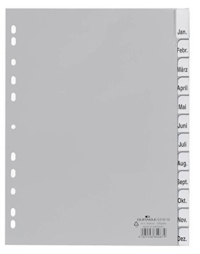 Durable 641010 File Dividers made of PP Blank Tabs for A4 12 Sheets Grey