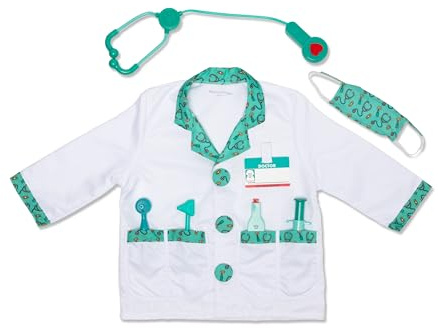 Doctor Role Play Costume Set | 8 Pieces, Pretend Play Doctor Set, Lab Coat, Stethoscope with Sound-Effects, Mask, Syringe, Preschool Toys for Kids, Ages 3+