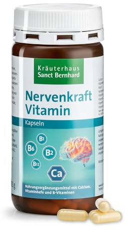 Sanct Bernhard Nervenkraft-Vitamin-Kapseln | Vitamin B2, B6, B12, Niacin, D-Pantothensäure & Vitaminhefe | 180 Kapseln