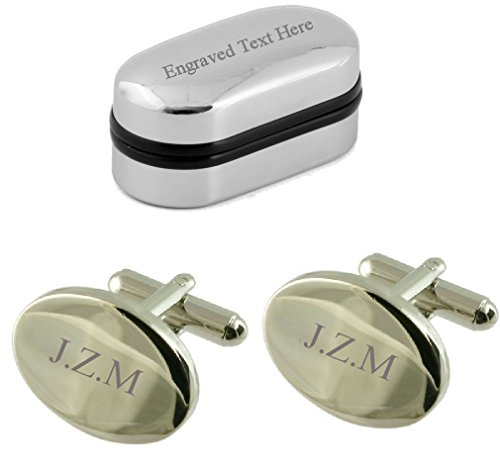 Personalised Rhodium Cufflinks with Personalised Chrome Presentation Case by Select Gifts