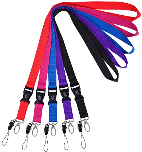 Wisdompro Schlüsselband Lang 5 Stück, Abnehmbarer Schlüsselbänder mit Schlüsselanhänger Clip Haken, Lanyard für Ausweise, Schlüssel (Violett/Rot/Heißes Rosa/Blau/Schwarz)