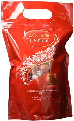 Lindt Lindor Beutel Vollmilch 1 kg, gefüllt mit einzeln verpackten Lindor Kugeln mit einer zartschmelzenden Füllung