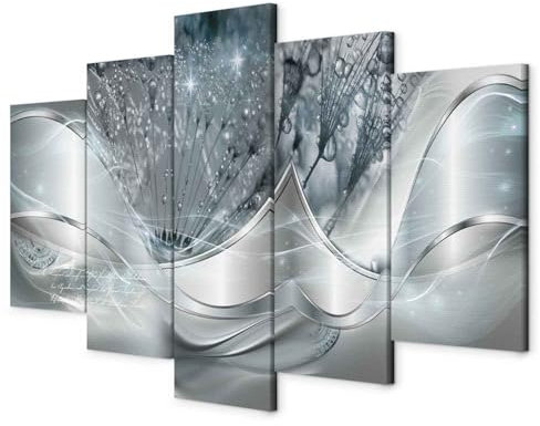 murando - Tableau décoratif abstrait 200x100 cm - Impression sur toile en noir et blanc - Décoration murale - Abstraction lueur pissenlits fleurs inscriptions bleu moderne argent a-C-0087-b-o