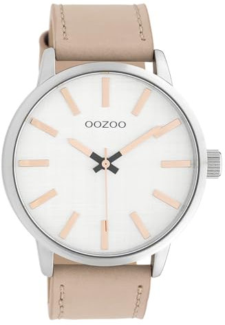 Oozoo Herrenuhr mit Lederband 45 MM Silberfarben/Pinkgrau C10031