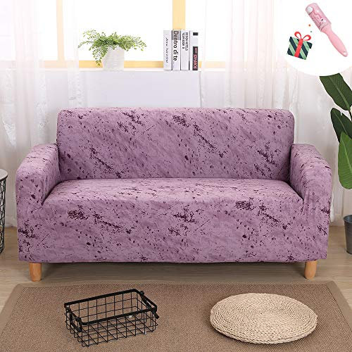 Elastisch Sofa Überwürfe Sofabezug 1 2 3 4 Sitzer L Form Ecksofa, Morbuy Krawattenfärben Antirutsch Armlehnen Sofabezug Cover in Leder Stretch Sofahusse Sofa Abdeckung (2 Sitzer,Helles Lila)