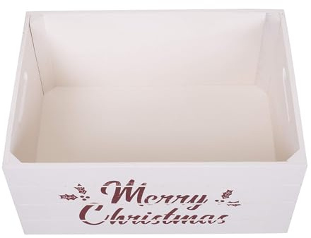 green leaves Christmas Edition Wooden Crates Retail Display Storage Box Gift Hamper Eve Box (1, White)