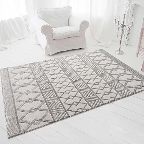 Mynes Home - Webteppich Kurzflor Grau Wohnzimmer Teppiche einfarbig - Nordisch Vintage Skandinavisches Muster - Größe: 120x170 cm