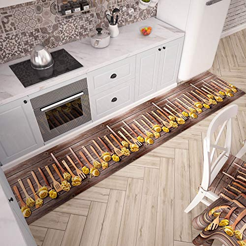 PETTI Artigiani Italiani - Tappeto Cucina Passatoia Cucina Antiscivolo e Lavabile 52x100 cm Disegno Pasta 2 100% Made in Italy