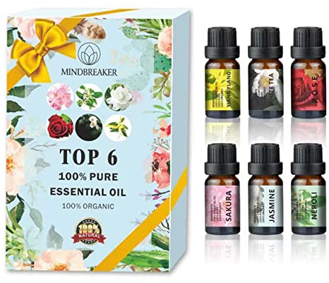 Juego de Aceites Esenciales Florales, Aceites Perfumados de Aromaterapia Orgánica Top 6 Aceites Esenciales Terapéuticos de Grado Premium 100% Puros - Juego de Regalo Botellas de 6 / 10ml