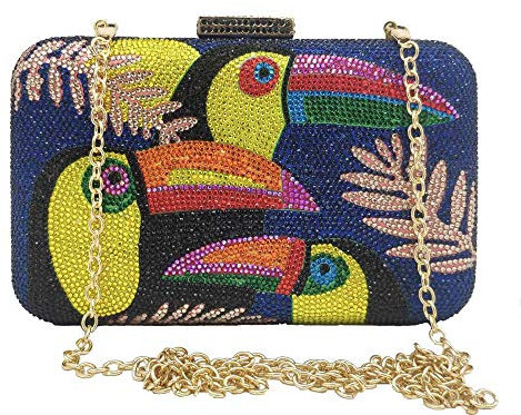 Boutique De FGG Tukan Vogel Kristall Clutches Geldbörsen Damen Abend Handtaschen Party Handtaschen Strass Clutch Tasche,Mini,Marineblau